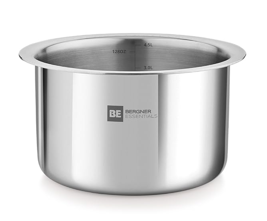 Bergner BE Bergner Essentials Tri-Ply Stainless Steel Tope/Patila/Topia, Even Heat Distribution, Consumes Less Oil, Easy to Clean, Induction & Gas Friendly, 5-Year Warranty