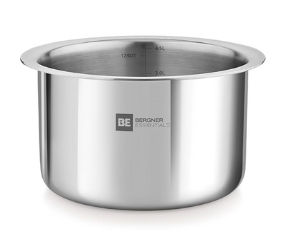 Bergner BE Bergner Essentials Tri-Ply Stainless Steel Tope/Patila/Topia, Even Heat Distribution, Consumes Less Oil, Easy to Clean, Induction & Gas Friendly, 5-Year Warranty