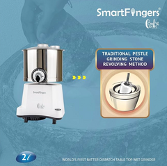 Smart Fingers Comfort Plus Table Top Magic Wet Grinder 230V 50hz, 2 Liter, White, 2 Stone-4