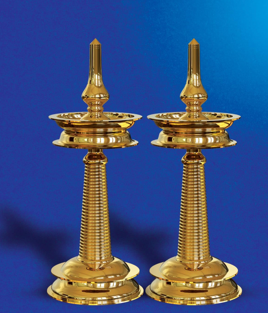 பித்தளை கேரள வில்லக்கு / விளக்கு 2 பிசிக்கள் தொகுப்பு