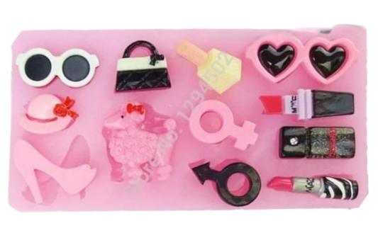 Makeup Tools Silicone Molds Lipstick Perfume Makeup Scissors Hair Tools Shaped Cake Fondant Molds for Chocolate Pudding, Candy, Jelly, Soap Modeling, Birthday Party