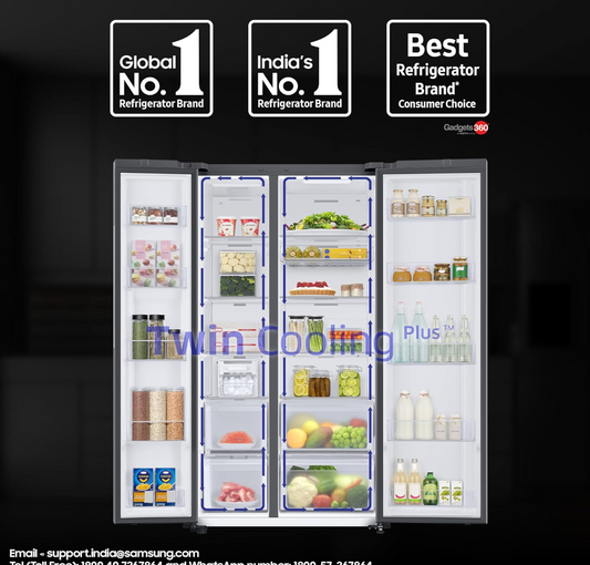 SAMSUNG 653 Litres 3 Star Frost Free Side by Side Door Smart Wi-Fi Enabled Refrigerator with Twin Cooling Plus (RS76CB81A341HL, Glam Navy)