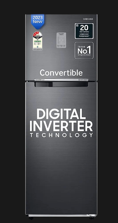 SAMSUNG 256 Litres 3 Star Frost Free Double Door Convertible Refrigerator with Stabilizer Free Operation (RT30C3733BX/HL, Luxe Black)