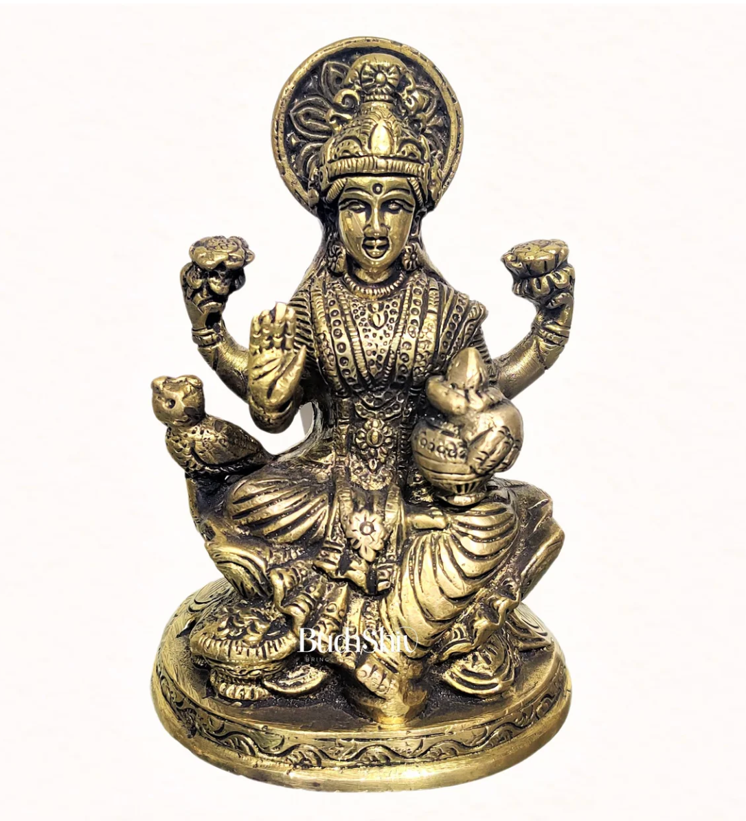 Lakshmi brass idol with a golden finish | suitable for office desk/study table/ temple