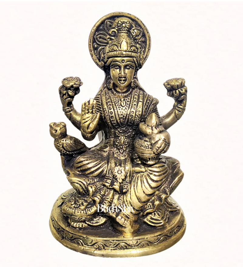 Lakshmi brass idol with a golden finish | suitable for office desk/study table/ temple-1