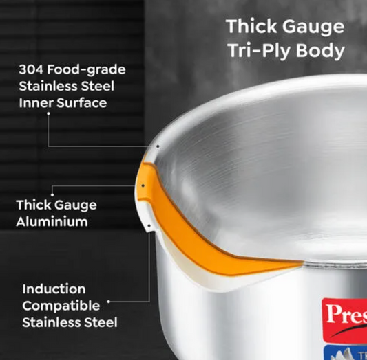 Prestige Tri Ply Splendid Sauce Pan With SS Lid 18 cm, 16 cm, 14 cm