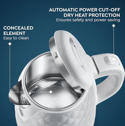 Prestige PKCT 1.5 Litre Electric Kettle with Designer Cool Touch Exterior| Stainless Steel Inner Body| Dry Heat Protection|White