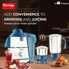 Prestige Breeze 500W Juicer Mixer Grinder with 2 Stainless Steel Jars|Detachable Pulp Collector|Double Lock System|Efficient Stainless Steel Sieve|Juice Outlet|Blue & White-2