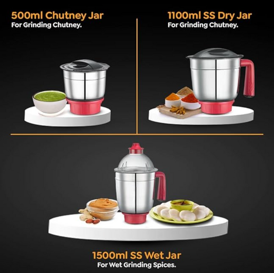 प्रेस्टीज 750 वॉट रीगल मिक्सर ग्राइंडर, 3 स्टेनलेस स्टील जार के साथ | आकर्षक डिज़ाइन | मज़बूत हैंडल | लाल और काला