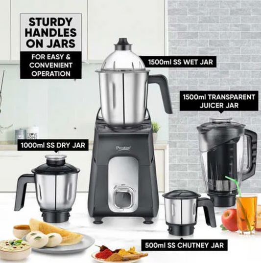 प्रेस्टीज एर्गन मिक्सर ग्राइंडर (3 स्टेनलेस स्टील जार और 1 जूसर जार के साथ)