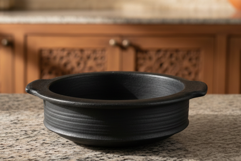 Blackened Clay Curry/Rasam Pot (Small)-1