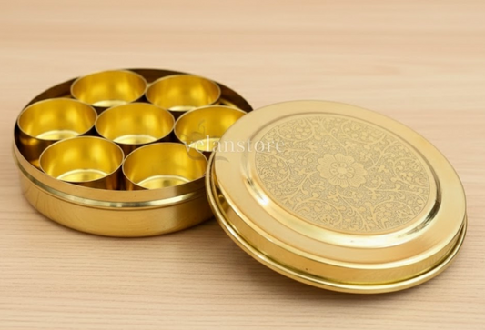 Handmade Pure Brass Chopra for Temple Use – 7 Compartment Kumkum Box