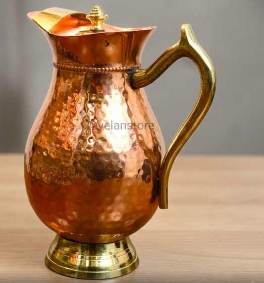 Pure Copper Water Jug with Lid – Hand-Hammered Royal Design by Shribadri