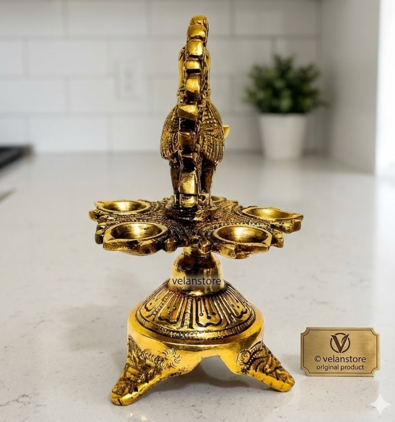 Unique Pure Fine Brass Annam Oil Deepam Lamp with 6 Diyas | Exquisite Home Temple Decor |-2