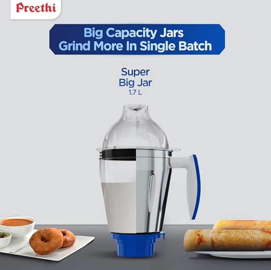 Preethi Blue Leaf Platinum MG 139 mixer grinder, 750 watt, 4 jars includes Super Extractor juicer