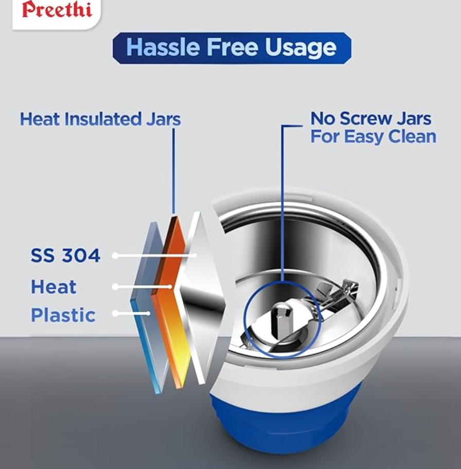 Preethi Blue Leaf Platinum MG 139 mixer grinder, 750 watt, 4 jars includes Super Extractor juicer-4