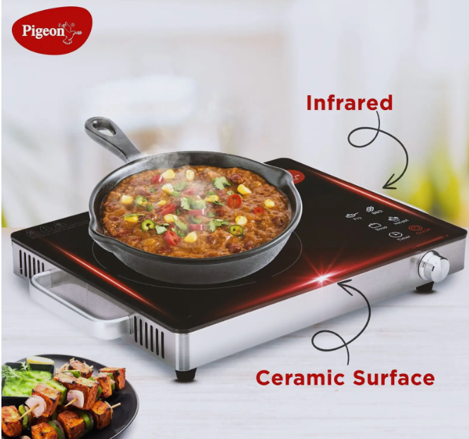 Pigeon Radiant 2200W Aluminum Black Infrared Induction Cooktop-4