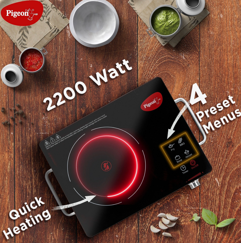 Pigeon Radiant 2200W Aluminum Black Infrared Induction Cooktop-5
