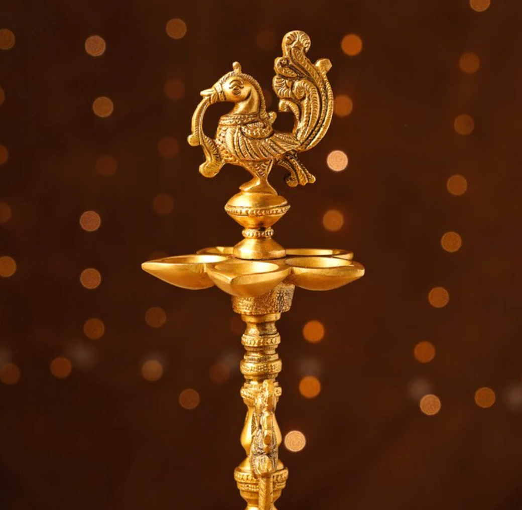 Brass Peacock Diya/Lamp Pair (12 Inch)-3