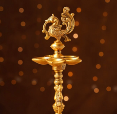 Brass Peacock Diya/Lamp Pair (12 Inch)-3