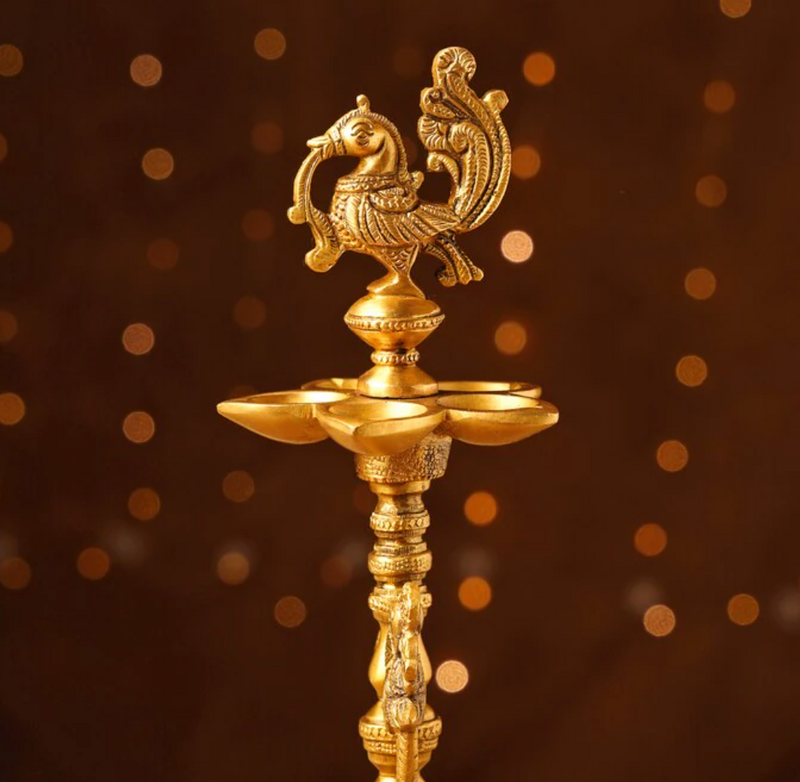 Brass Peacock Diya/Lamp Pair (12 Inch)-3