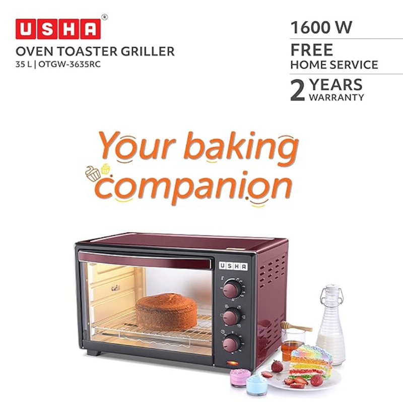 Usha 3635RC 35L Oven Toaster Grill with Rotisserie and Convection for 360 degree even cooking, 1600-2