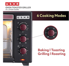 Usha 3635RC 35L Oven Toaster Grill with Rotisserie and Convection for 360 degree even cooking, 1600-3
