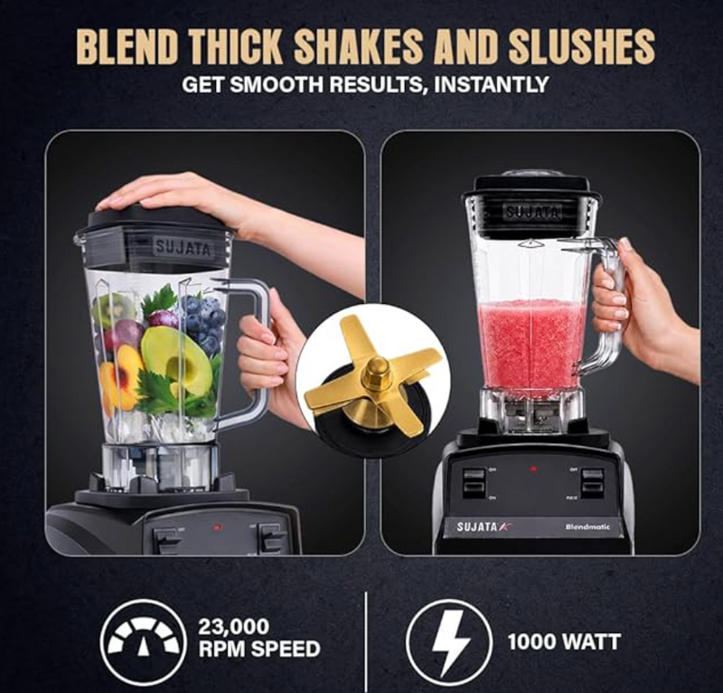 Sujata BLENDMATIC 1000W Commercial Juicer Mixer Grinder | 1750 ml BPA Free Unbreakable Jar | Overload Protection | Commercial Heavy Duty Blender, Powerfull & High Speed Motor | Black-4