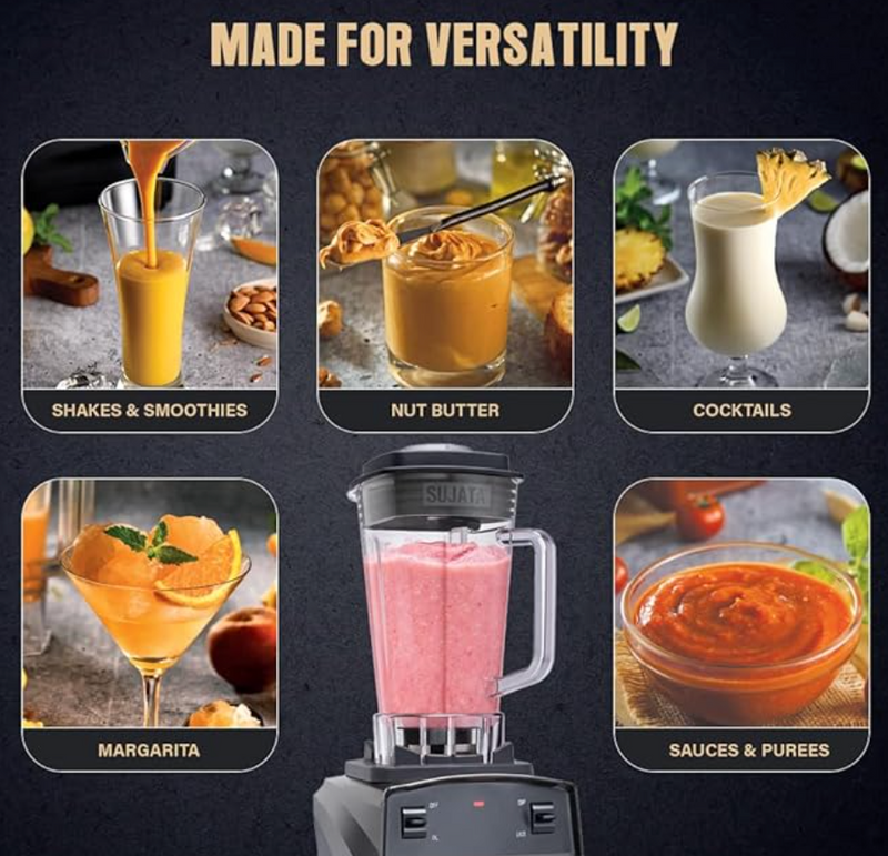 Sujata BLENDMATIC 1000W Commercial Juicer Mixer Grinder | 1750 ml BPA Free Unbreakable Jar | Overload Protection | Commercial Heavy Duty Blender, Powerfull & High Speed Motor | Black-6