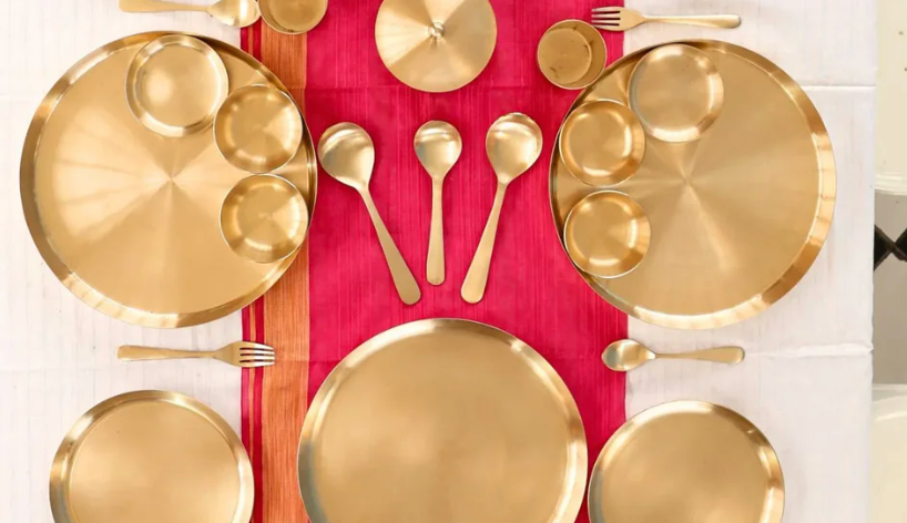 Royal Dinner set of 56 Pcs Purely Kansa Dinner set Perfect For Family Festival-3