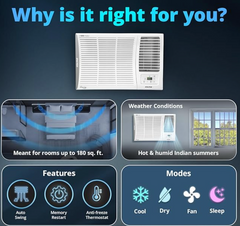 Voltas 1.5 ton 5 Star Inverter Window AC (Copper, 2-in-1 Cooling Modes, Anti-Dust Filter, 2-Way Swing, Memory Restart, Sleep Mode (185INV ELITE, White)-7
