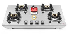 Sujata Gas Stove 4 Burners | 9 Years Warranty, ISI Certified | 4 Burner Gas Stove Stainless Steel Auto Ignition, LPG Ready & PNG Compatible, SABAF, 360° Rotating Nozzle, Jumbo Brass Burner (Robusto)-1
