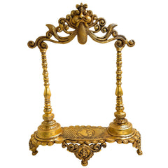Brass Deity Stand With Prabhavali and Chowki, Temple Singhasan Peetha Bajot For Idols, Handmade Brass God Throne, Gold, 19 Inch, 1 Piece