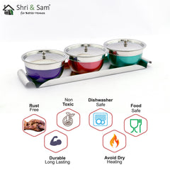 Stainless Steel Serving Bowl Set with SS Lid and Tray Miska