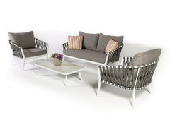 Mazzanti Outdoor Sofa Set 2 Seater , 2 Single seater and 1 Center Table (White + Brown) Braided & Rope