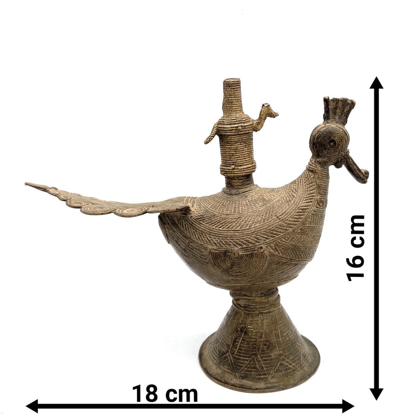 Brass Antique Oil Lamp, Vintage Pital Vilakku Diya, Handcrafted Temple Deepam of Goddess Lakshmi, Gold, 6.5 Inch, 1 Piece