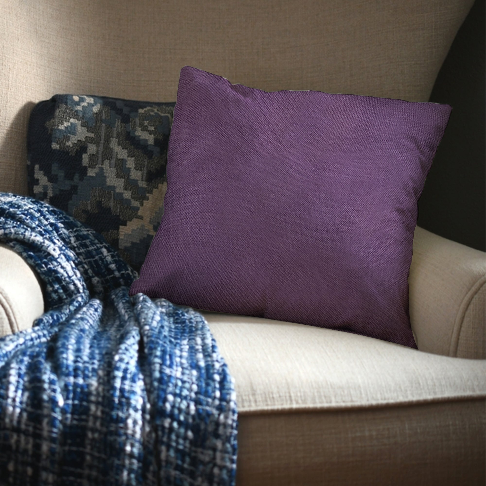 Purple Outdoor Fabric Pillow Plain Shade 07