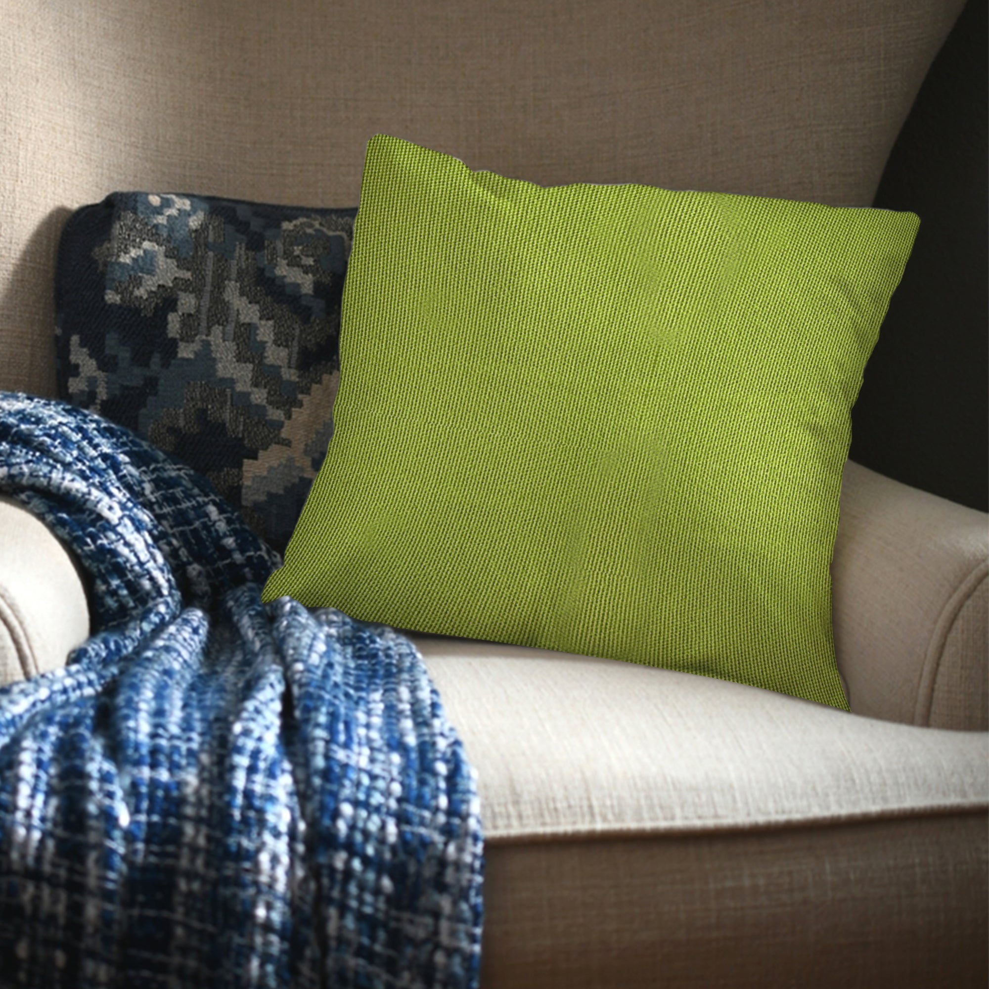 Green Outdoor Fabric Pillow Plain Shade 12