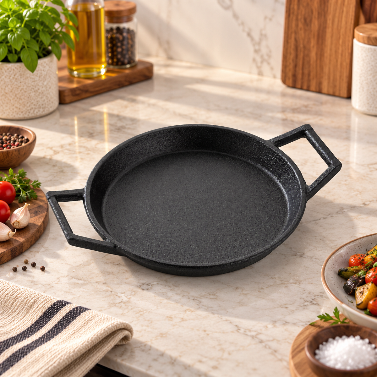 Praylady AeroIron Series Cast Iron Traditional Feather Lite Purpose Pan | Lightweight Cast Iron Multi-Purpose Cooking Pan | Even Heat Distribution & Heat Retention | Ideal for Frying, Sautéing & Everyday Cooking | 20cm & 22cm