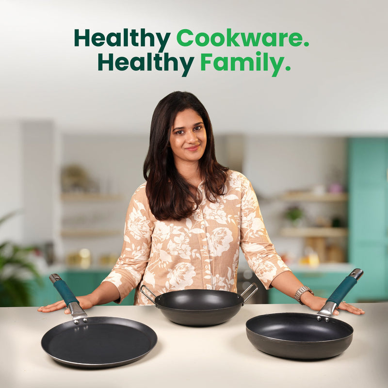 100% Pure Sheet Iron Tadka Pan with Stainless Steel Handle, Pre-seasoned, Toxin-free, Induction