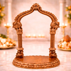 Bronze Shinghashan Chowki With Prabhavali, Peetha Prabhawali, Peetam Peetalu Peetham Bajot For Temple Sinhasan Pooja Mandir Stand, Gold, 13.5 Inch, 1 Piece