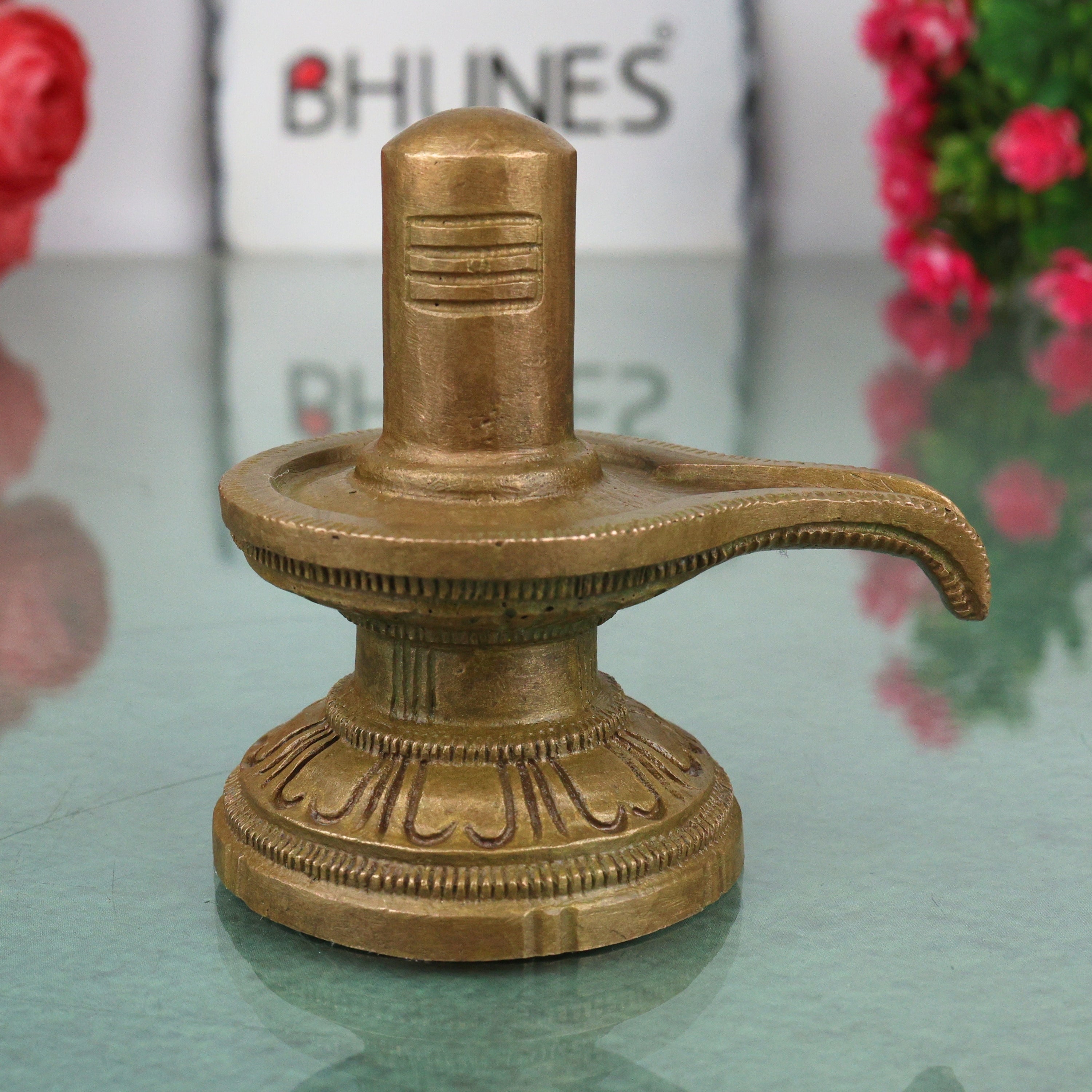 Bronze Shiv Lingam Shivalinga Mahalinga Parameshwara Lingeshwara Murti for Puja Mandir Home Temple Kansa Panchaloha Style, Brown, 3 Inch, 1 Piece