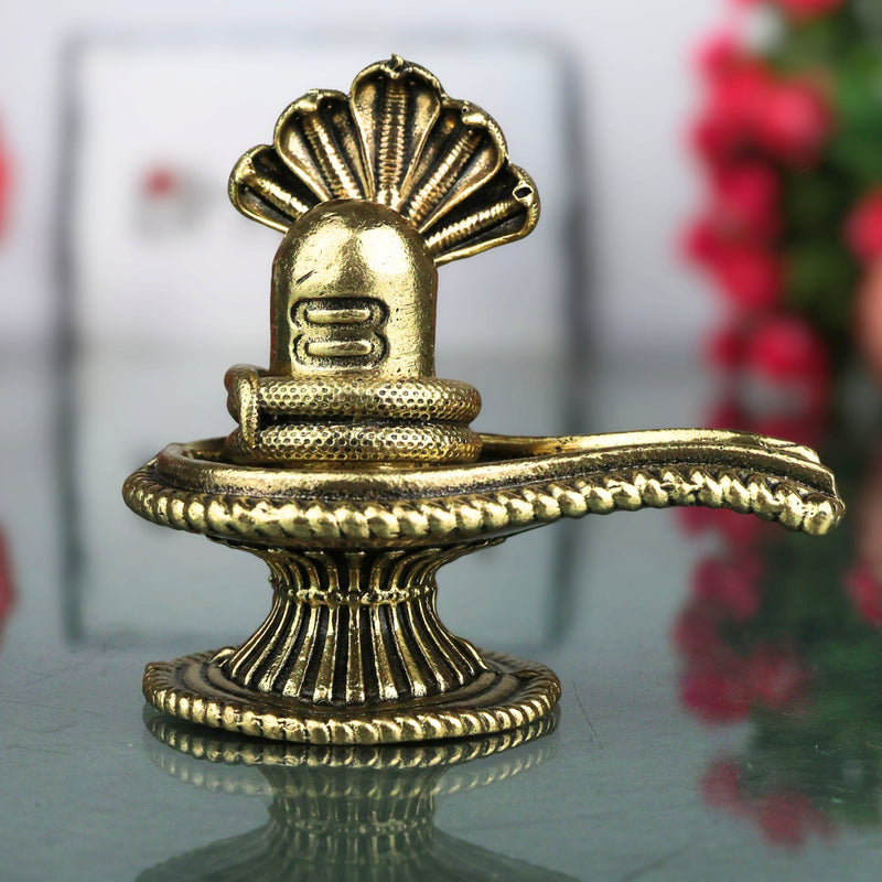 Brass Shiva Lingam Shivling Shivalinga Mahalingam Peetal Pital Linga Murti Mahadev Shankar Puja Idol for Home Mandir Decor, Gold, 2.5 Inch, 1 Piece