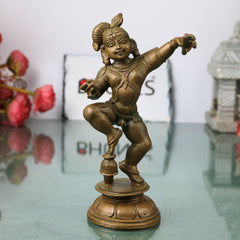 Bronze Shree Krishna, laddu Gopal Idol, Kanha Gopal Govind Murti Panchaloha Style Bal Gopal Murlidhar Shyam Sundar Dwarkadhish Statue for Pooja Home Decor 14 cm, Brown, 5.5 Inch, 1 Piece