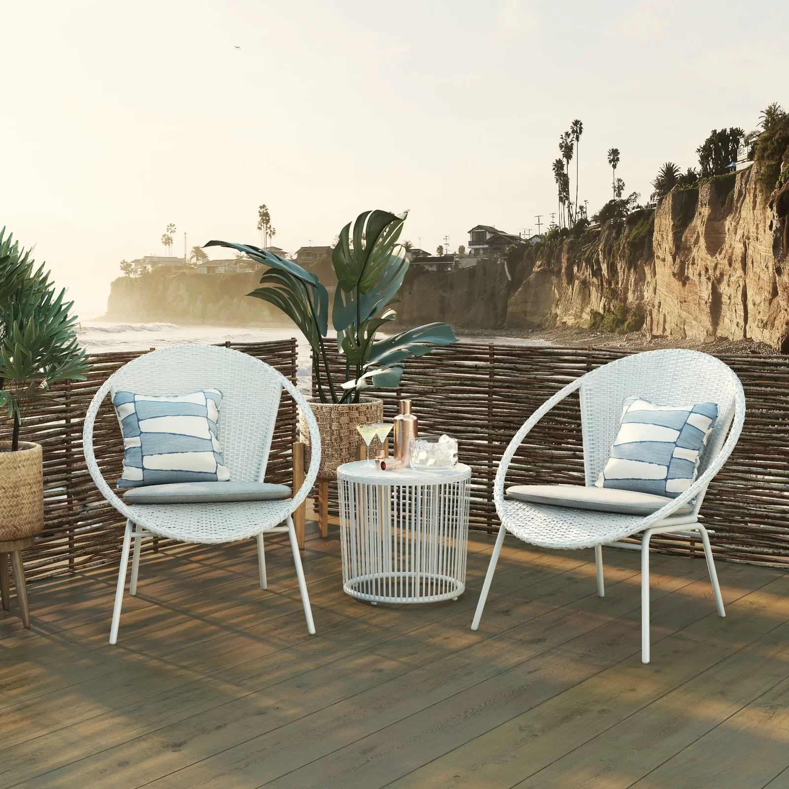 Loving Outdoor Patio Seating Set 2 Chairs and 1 Table Set (White)