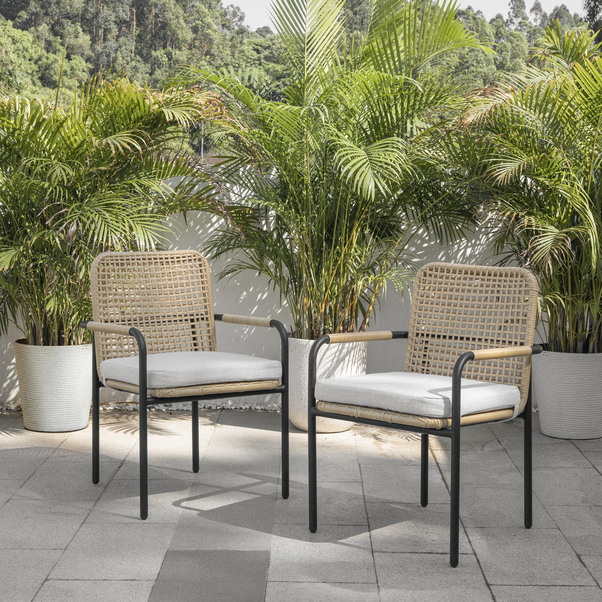 Femia Outdoor Patio Seating Set 2 Chairs Set (Honey)