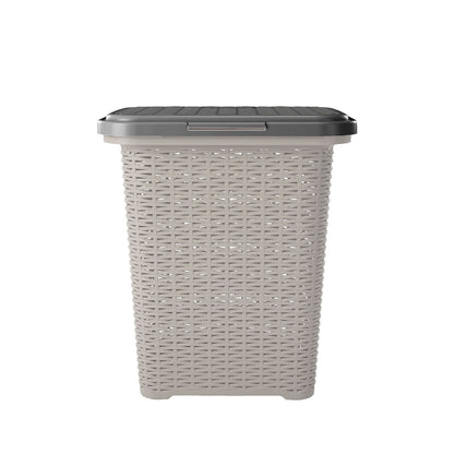 Nilkamal Elegance Laundry Basket 50 Litre with Lid  (Silky Grey & Charcoal Grey)