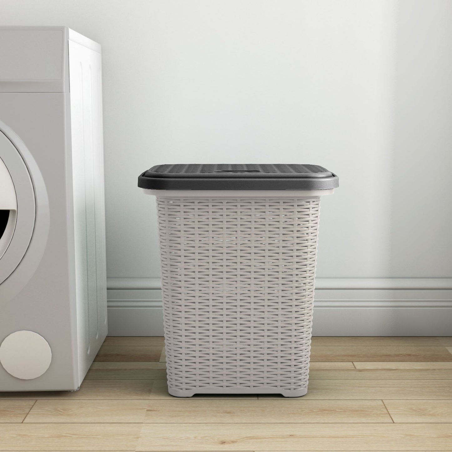 Nilkamal Elegance Laundry Basket 50 Litre with Lid  (Silky Grey & Charcoal Grey)