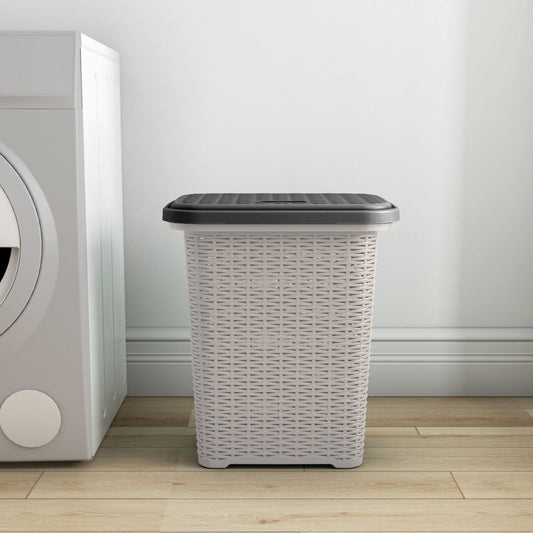 Nilkamal Elegance Laundry Basket 50 Litre with Lid  (Silky Grey & Charcoal Grey)