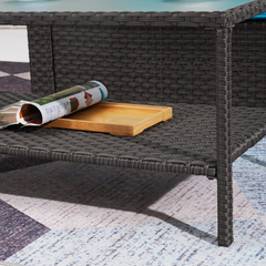 Ration Outdoor Garden Balcony Sofa Set 2 Seater, 2 Single seater With 2 Ottoman and 1 Center Table, 1 Side Table Set (Dark Brown)